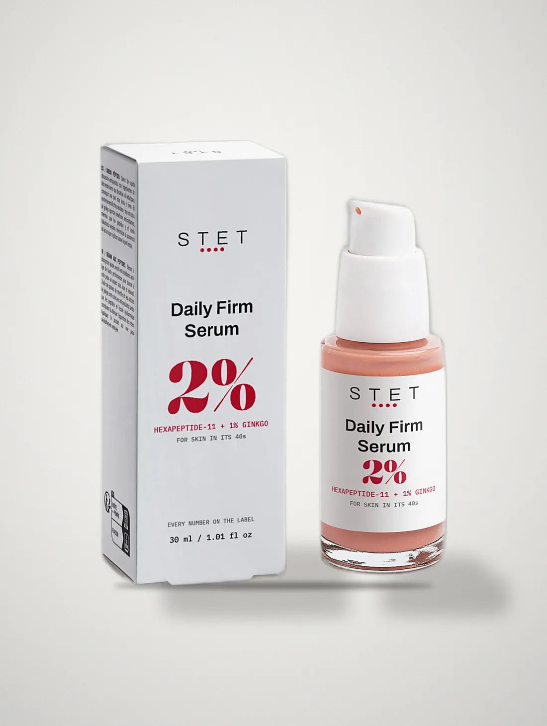 Daily Firm Serum with its box, 2% printed on the front